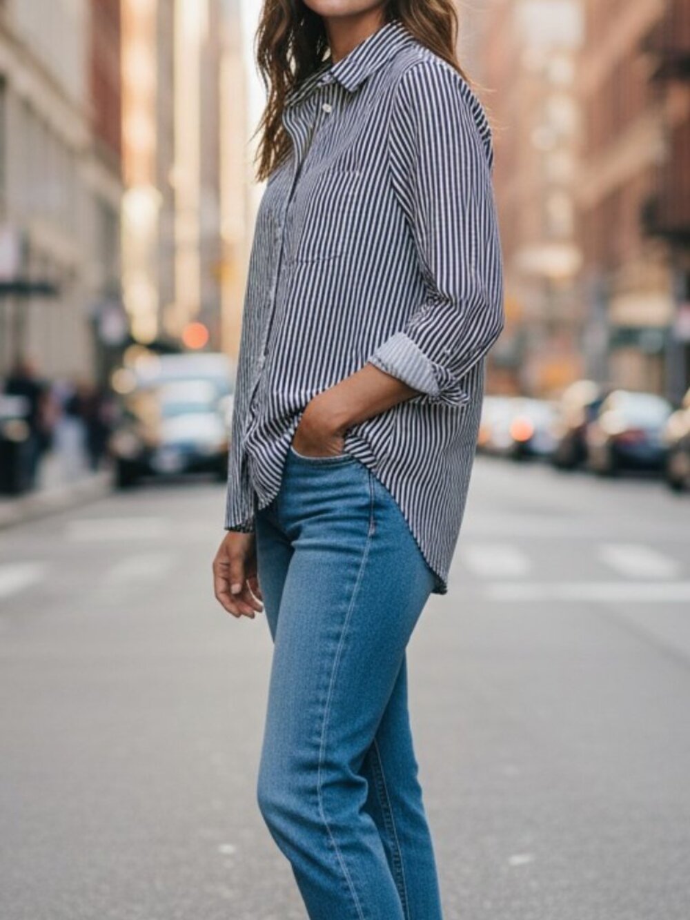 Madewell Black & White Vertical Stripe Button Down Shirt Classic Collared Top XS